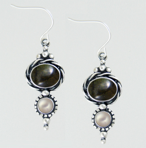 Sterling Silver Drop Dangle Earrings With Spectrolite And Cultured Freshwater Pearl